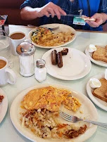 Omlets & Skillets Corned Beef Hash Sausage Links & Coffee